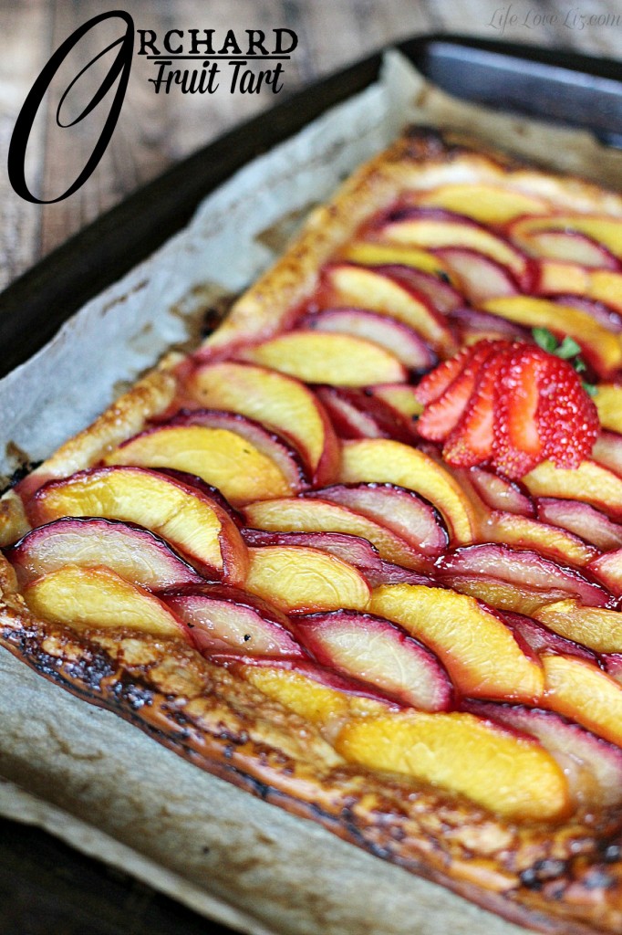 This Orchard Fruit Tart is a simple dessert made with all-butter puff pastry, necatarines, plums and peaches. This is perfect for later summer!