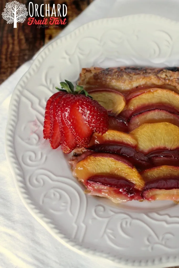 This Orchard Fruit Tart is a simple dessert made with all-butter puff pastry, necatarines, plums and peaches. This is perfect for later summer!