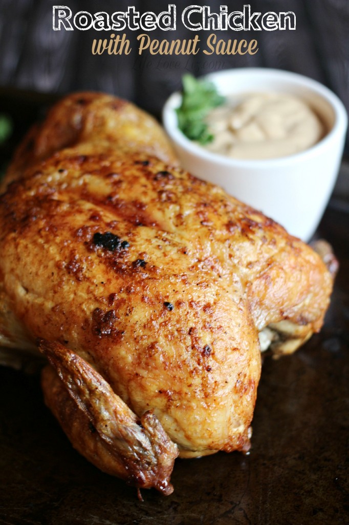 This Roasted Chicken with Peanut Sauce is a tasty asian inspired dinner recipe. You family will go wild for the peanut sauce, juicy insides and crispy skin!