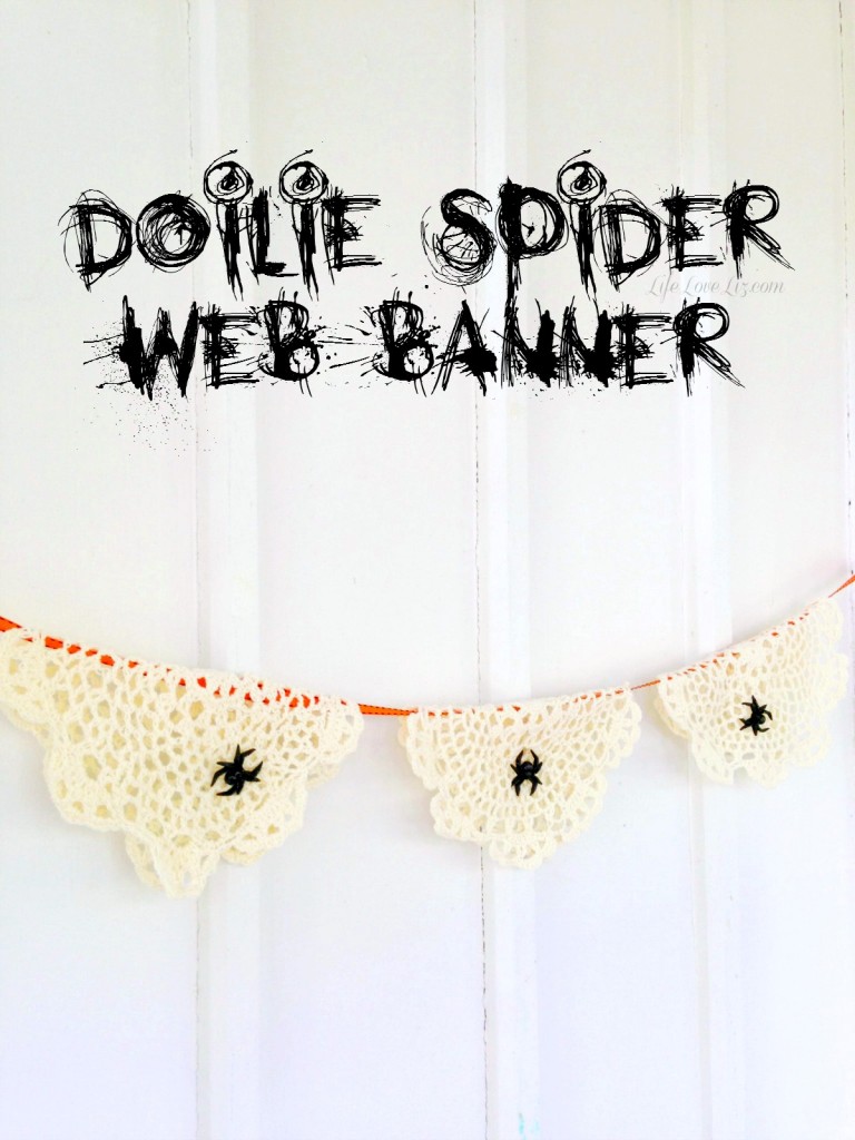 This Doilie Spider Web Banner is a fun and easy Halloween Craft to add to your Halloween Home Decor!