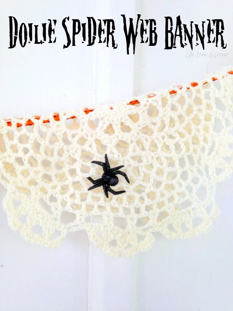 This Doilie Spider Web Banner is a fun and easy Halloween Craft to add to your Halloween Home Decor!