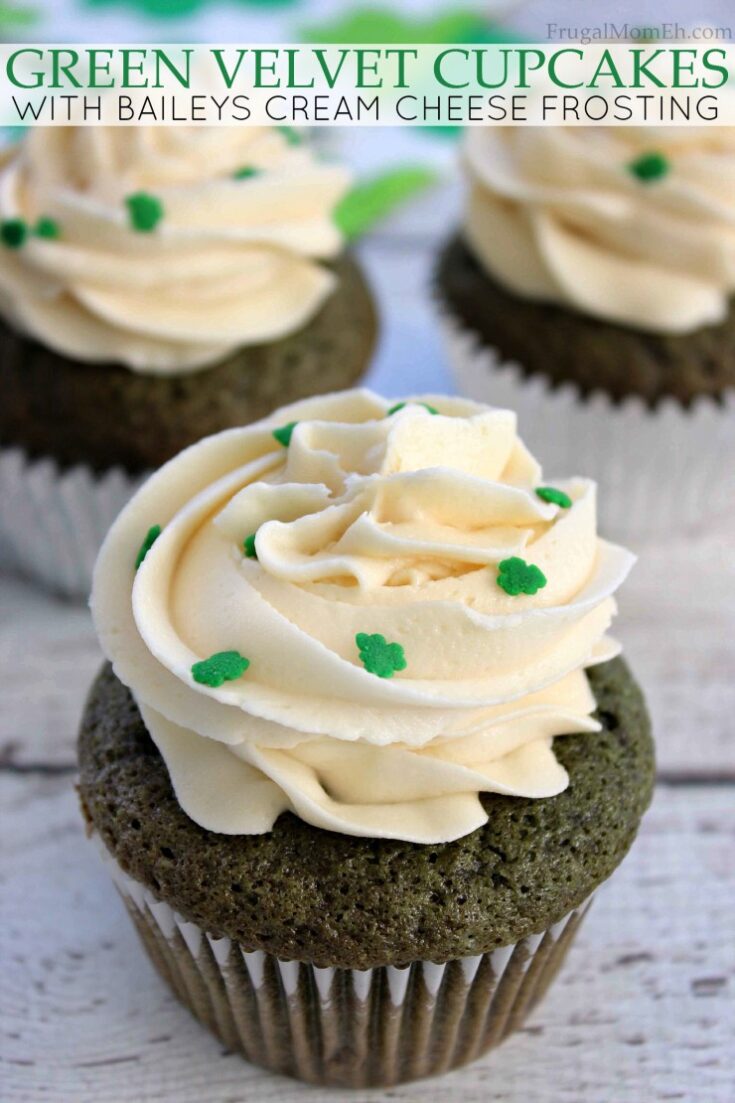 Green Velvet Cupcakes with Baileys Cream Cheese Frosting