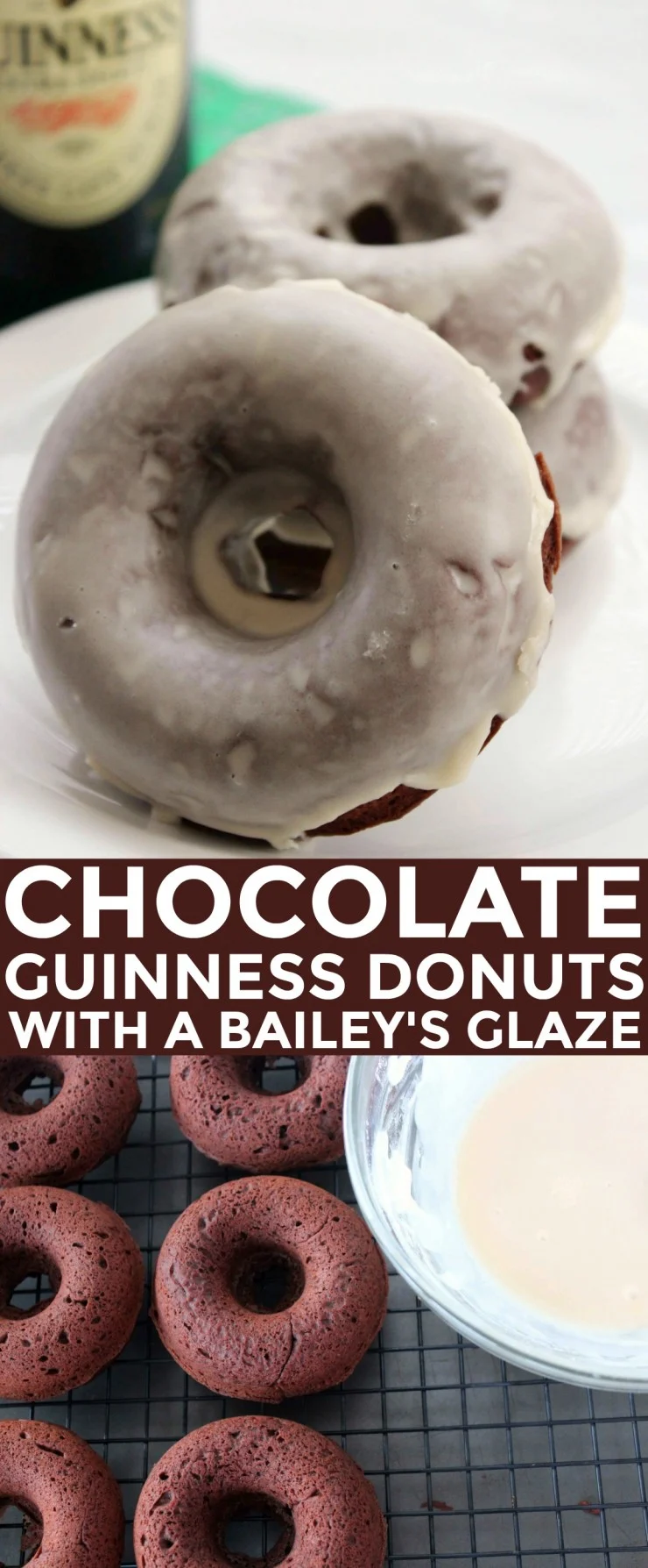 These Chocolate Guinness Baked Donuts with Baileys Glaze are a perfect St. Patricks Day Dessert!