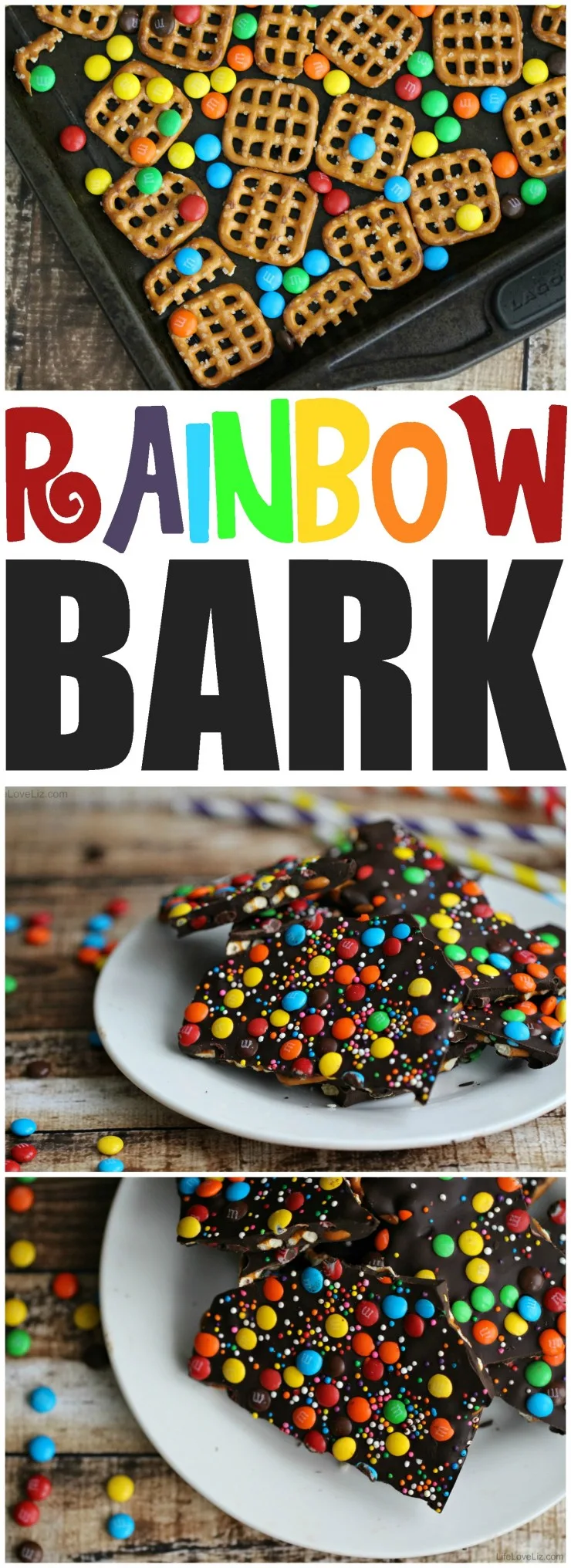 Rainbow Bark with Pretzels is a fun and tasty St. Patrick's Day dessert. It's sweet and salty in just the right way!