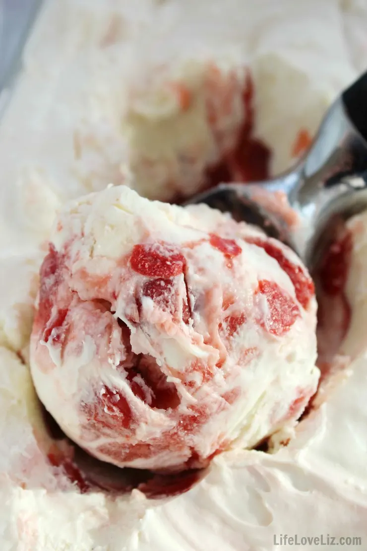 This No Churn Cherry Cheesecake Ice Cream is a lush cool summer treat perfect for sitting back and enjoying an indulgent dessert!