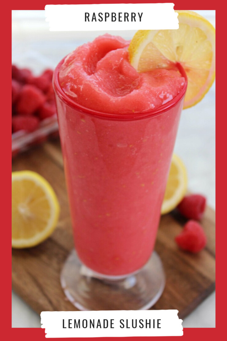Made with real fruit this frozen Raspberry Lemonade Slushie is a real treat and an easy way to cool down from the summer heat.