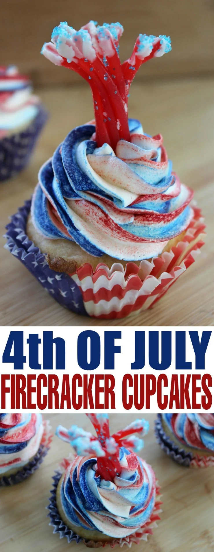 Celebrate American Independence day with these delightful Fourth of July Firecracker Cupcakes! 