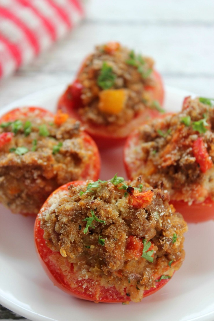This Ground Pork Stuffed Baked Tomatoes recipe is a healthy meal option to serve your family for dinner.