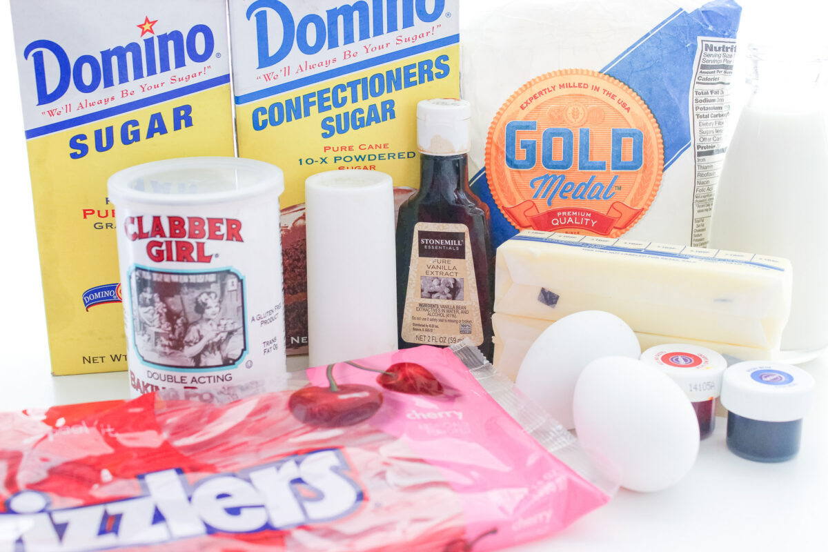 Ingredients for firecracker cupcakes.
