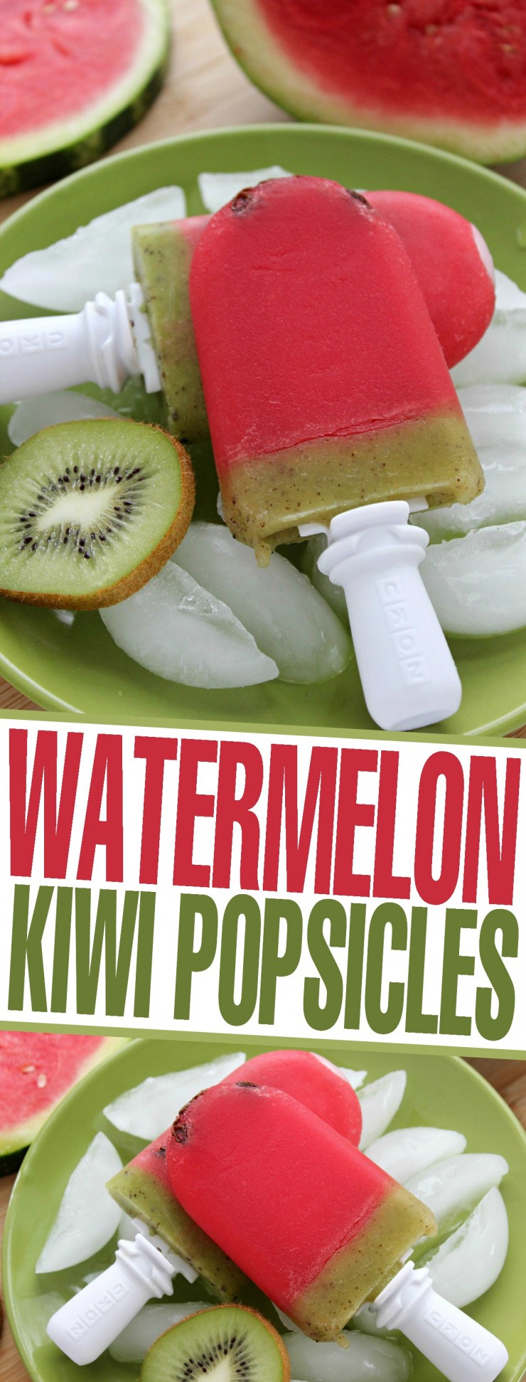 These super delicious and healthy Watermelon Kiwi Popsicles are made with only 3 ingredients! Kids will love these fun & cute treats!