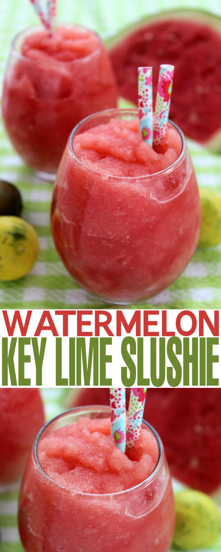 Cool down from the summer heat with this ultra refreshing Watermelon Key Lime Slushie recipe made from real fruit!