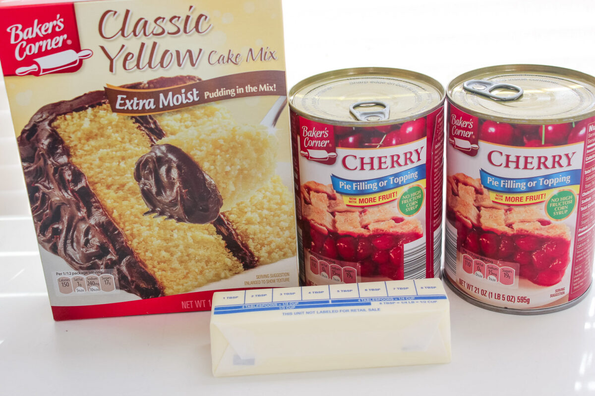 Ingredients for slow cooker cherry dump cake.