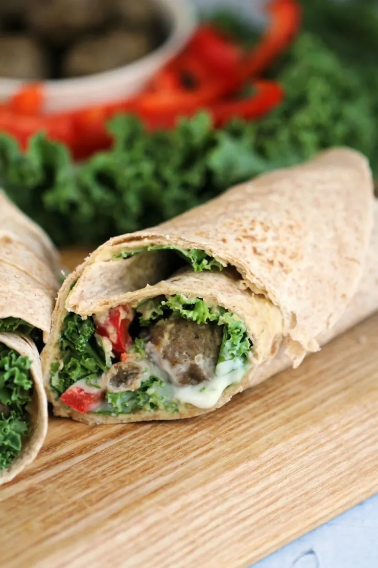 This Mediterranean Meatball Wrap uses leftover meatballs to create a delicious and healthy sandwich alternative for lunch!