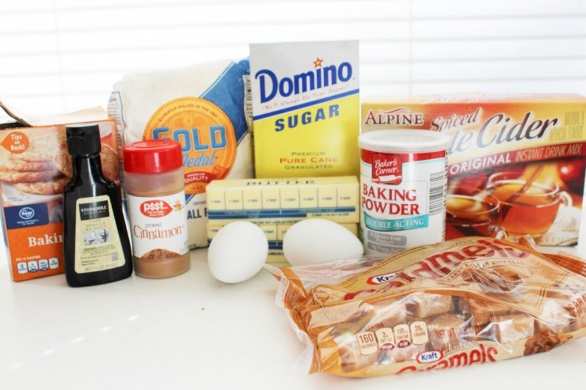 Ingredients for caramel apple cider cookies.