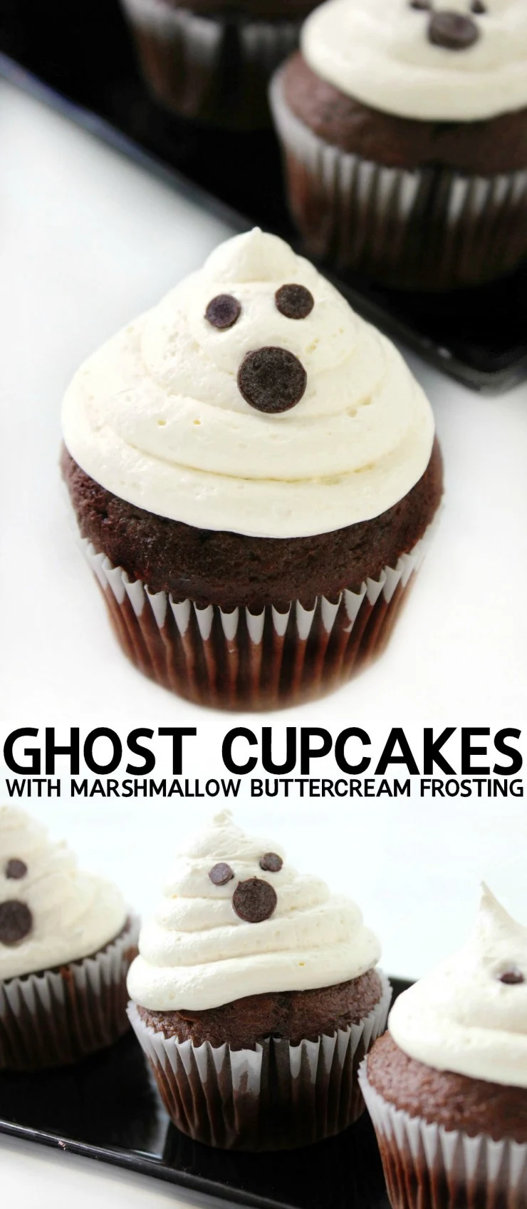 Ghost Cupcakes with Marshmallow Buttercream Frosting