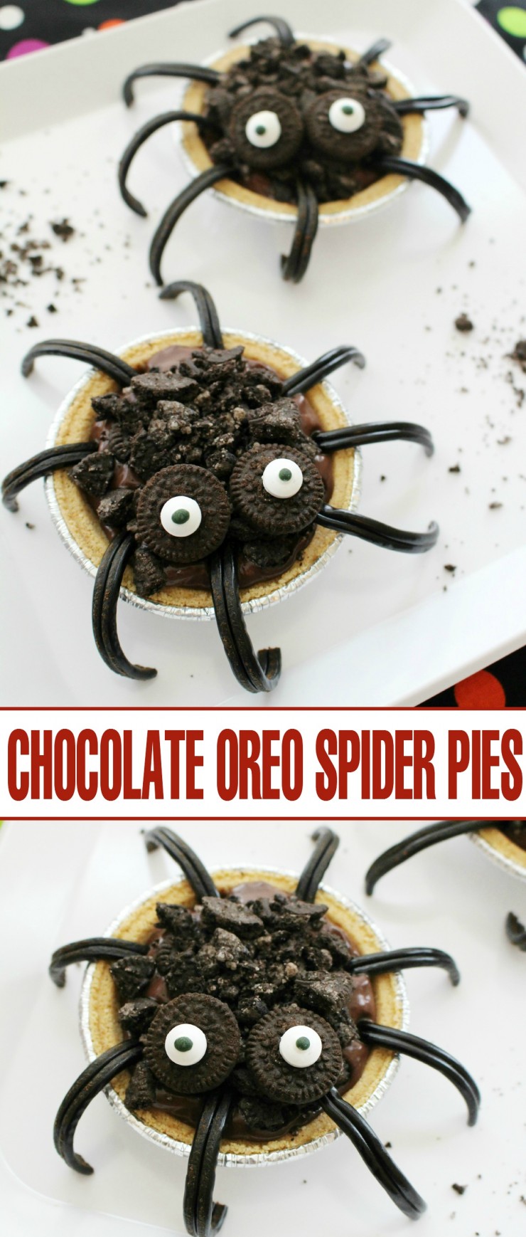 These Chocolate Oreo Spider Pies would make for an easy and fun food craft for kids to make at a Halloween party!