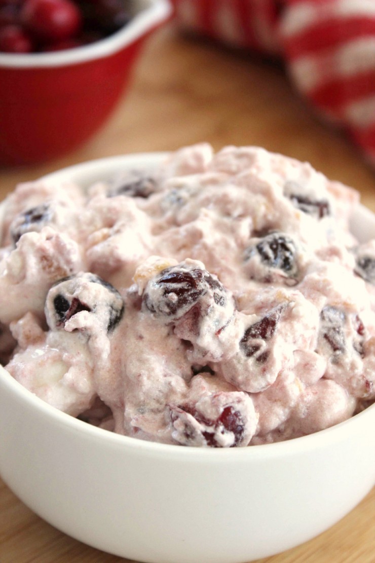 Cranberry Fluff Salad is an easy holiday side dish perfect for Thanksgiving and Christmas dinner. A luscious combination of cranberries, pineapple, whipped topping and marshmallows.