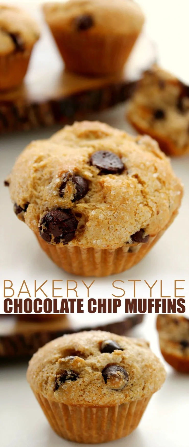 Try these Bakery Style Chocolate Chip Muffins with a mug of hot coffee for a delicious breakfast on the go!
