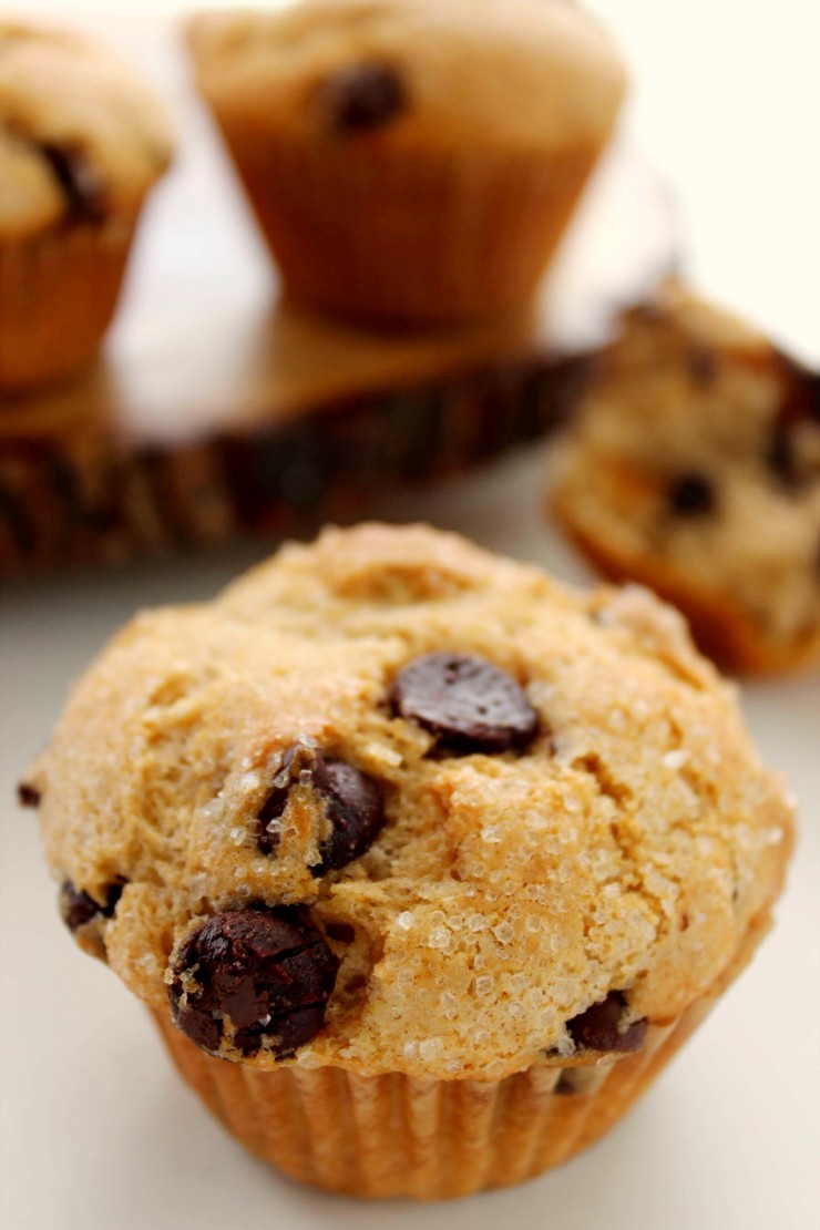 Try these Bakery Style Chocolate Chip Muffins with a mug of hot coffee for a delicious breakfast on the go!