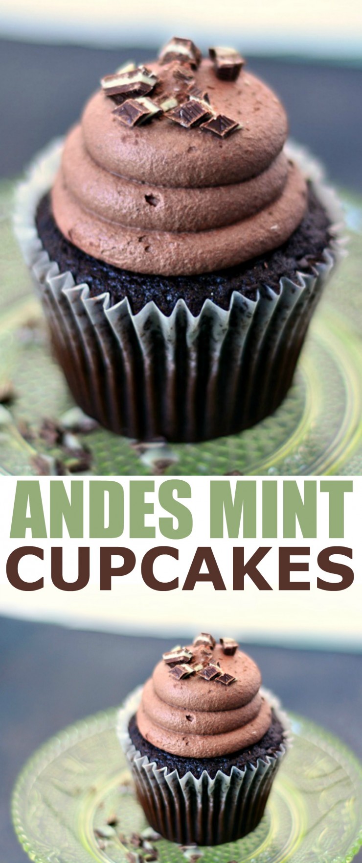 These Andes Mint Cupcakes are perfect for celebrating St. Patrick's Day with! You will love the chocolate mint cupcakes full of so much flavor paired with a light and fluffy chocolate frosting.