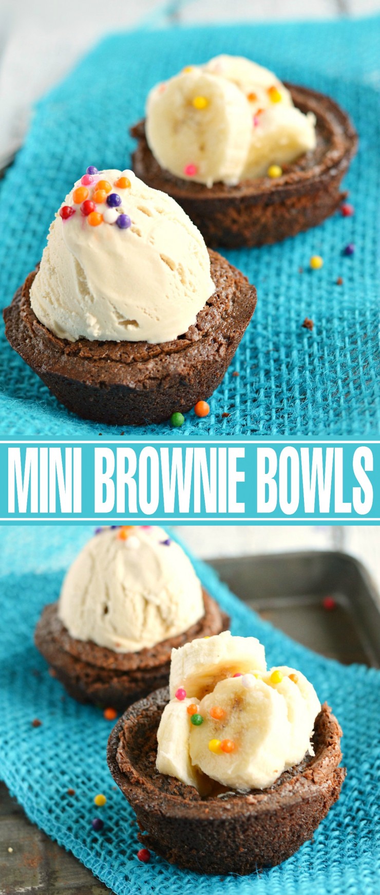 These Mini Brownie Bowls are super easy to make and are fun to fill with everything from fruit to ice cream. These are great for a tasty treat or a party dessert!