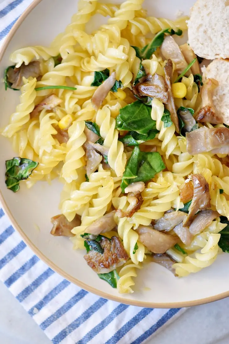 This Mushroom & Basil Fusilli Pasta is a fast and easy pasta dinner featuring fresh mushrooms and basil.