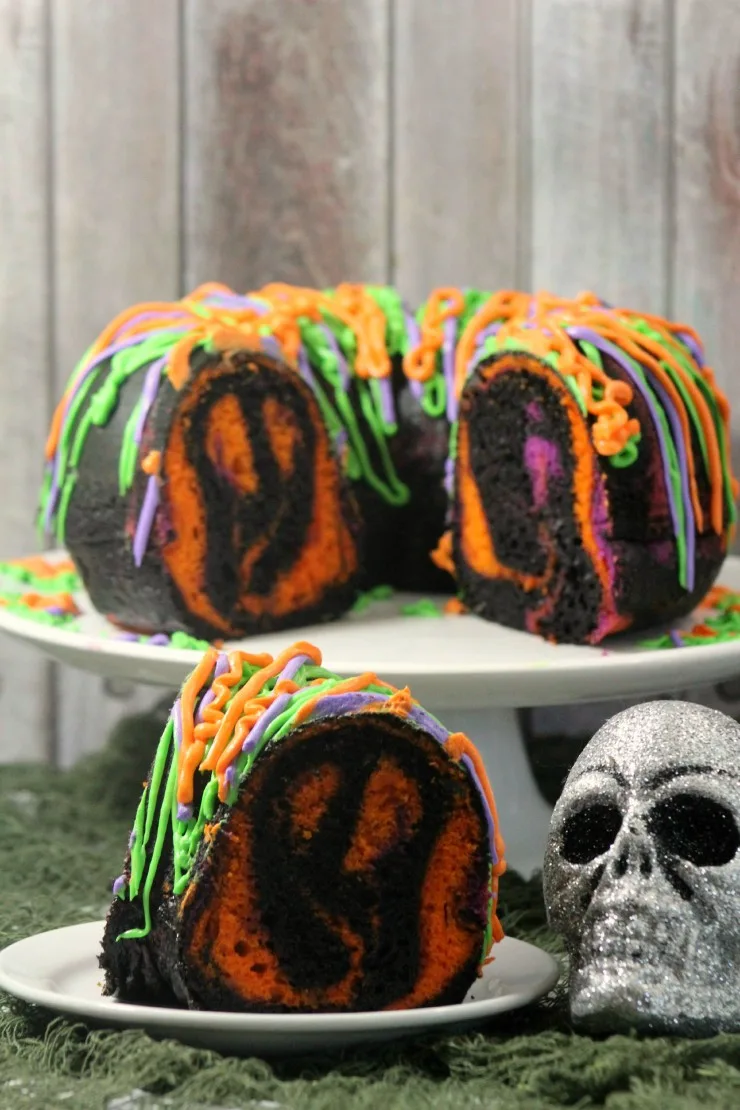 This spooky bundt cake is bound to be the hit of any Halloween party. If you love surprise inside cakes, this one is super easy to pull off - easy enough to get your little ghouls involved in making it. 