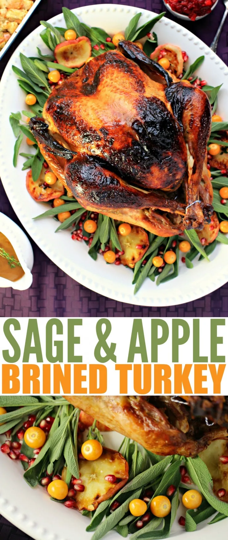 Enjoy this Sage & Apple Brined Turkey for Thanksgiving dinner this year. This brined turkey is perfectly moist and flavoured with sage and apples - a quintessentially autumn flavour pairing.