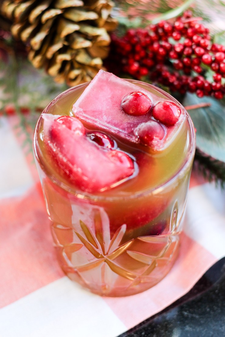 The Green & Red Cider Cocktail with Cran-Apple Ice Cubes
