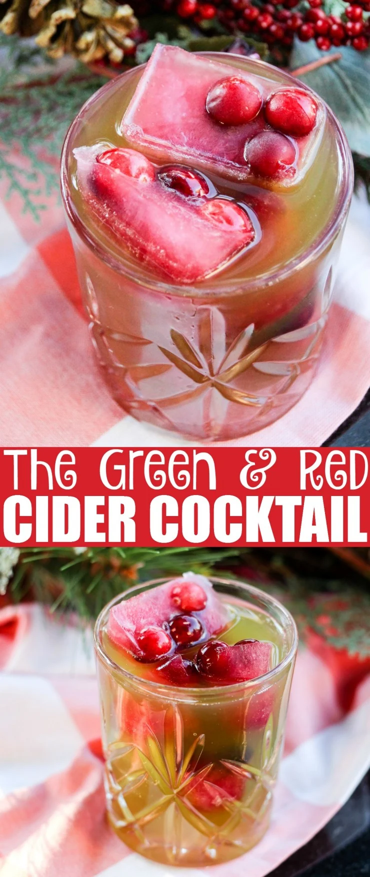 This The Green & Red Cider Cocktail with Cran-Apple Ice Cubes is a fun and flavourful cocktail perfect for holiday entertaining. Change things up from the usual with this tasty beverage! The red and greeen colours make it the perfect Christmas drink.