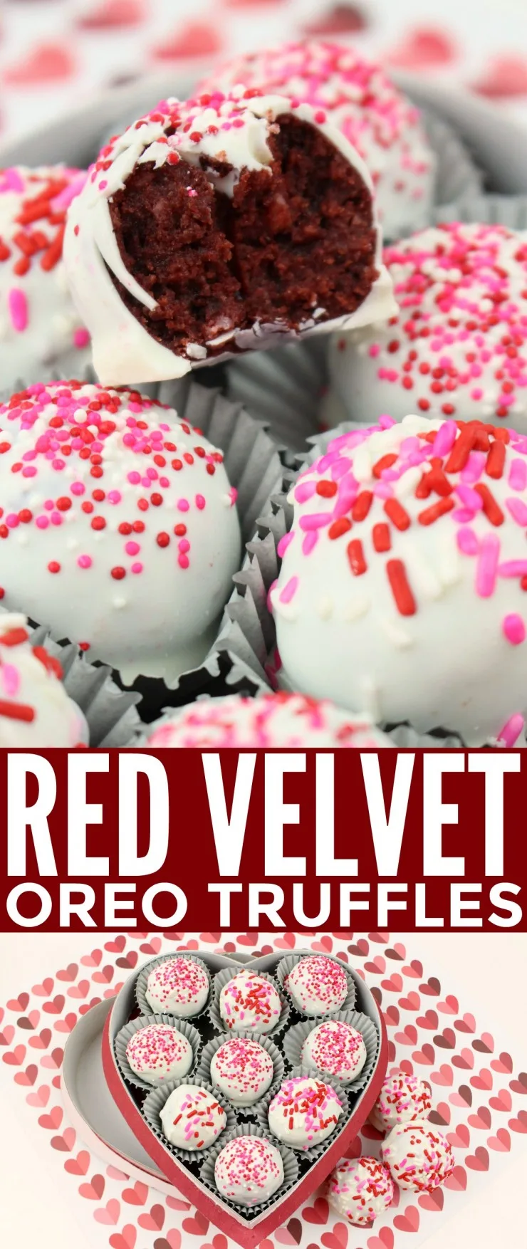  These Red Velvet Oreo Truffles feature a delicious red velvet oreo cheesecake filling enrobed in white chocolate. They are a perfect Valentine's Day treat for your sweetie!