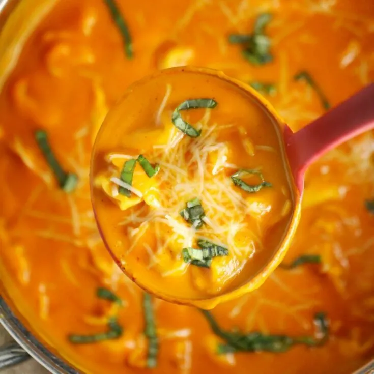 Roasted Red Pepper Soup with Tortellini
