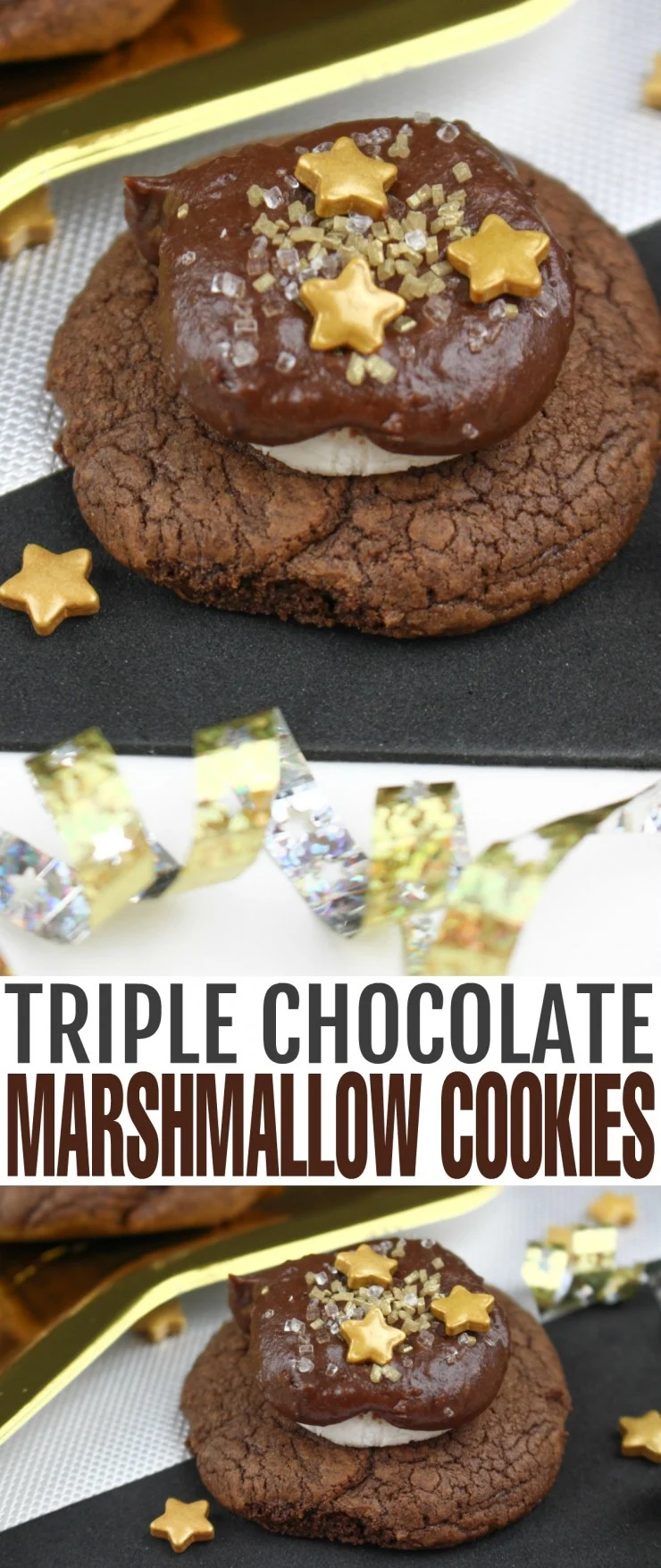 These Triple Chocolate Marshmallow Cookies will satisfy any chocolate craving with their fudgy chocolate cookie base topped with marshmallow smothered in more chocolate. These are any chocolate lovers dream come true!