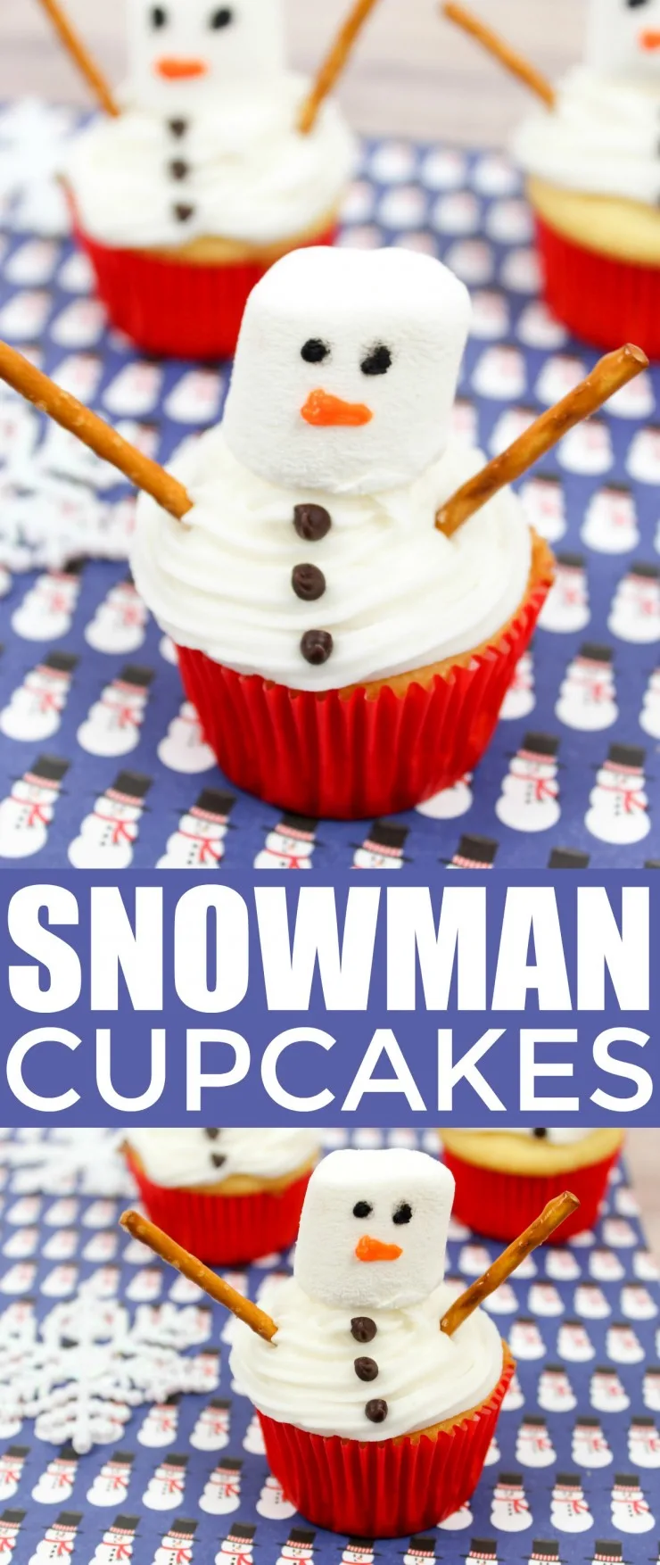 These snowman cupcakes are simple but festive and are perfect for class Christmas parties, holiday bake sales or an after dinner treat at any holiday dinner party.