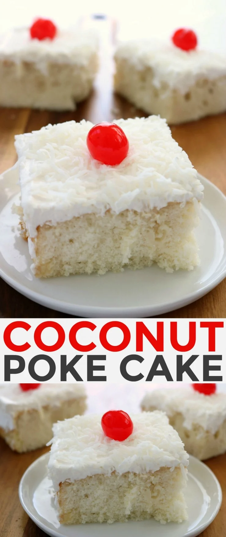 This Coconut Poke Cake is a delicious dessert to enjoy after dinner with a mug of coffee but it works equally as well for serving guests.