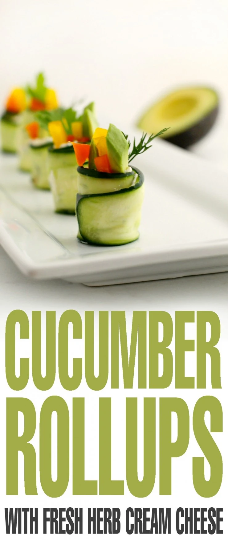 These Cucumber Rollups with Fresh Herb Cream Cheese make for a nice substitution to the typical veggie tray at bbq’s and parties. It’s also a great way to get the kiddos to eat more veggies since these little crunchy rolls are so fun to eat!