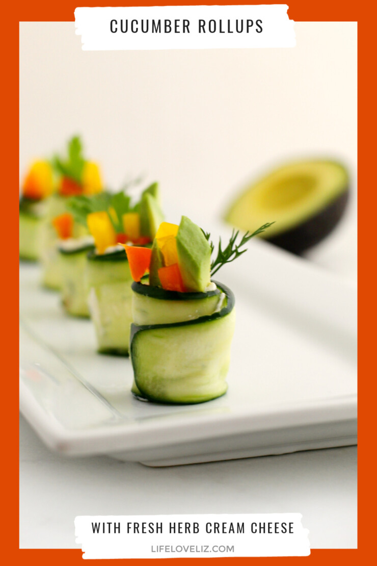 These Cucumber Rollups with Fresh Herb Cream Cheese make for a nice substitution to the typical veggie tray at bbq’s and parties. It’s also a great way to get the kiddos to eat more veggies since these little crunchy rolls are so fun to eat!