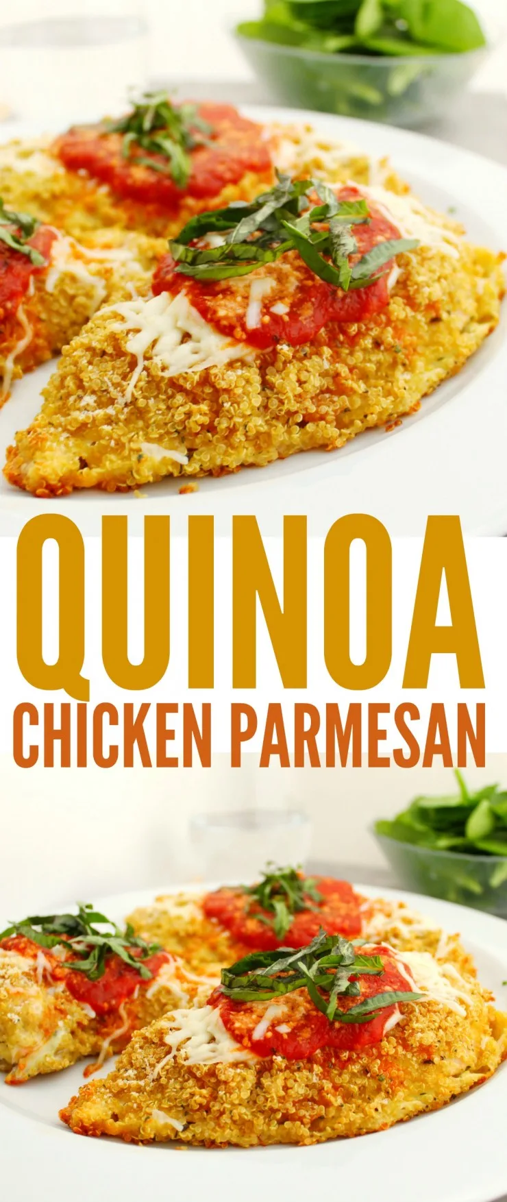 This Gluten Free Quinoa Chicken Parmesan has a surprisingly crisp coating your entire family will enjoy! This is a healthy twist on a classic recipe whether you eat gluten free or not.