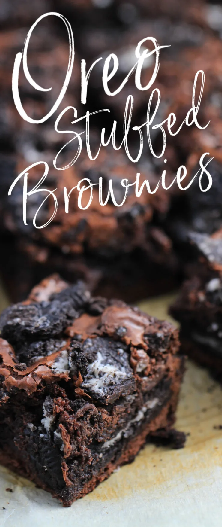 Delicious Oreo Stuffed Brownies – fudgy brownies layered with Oreos and topped with even more Oreos.  Brownies don’t get much better than this!