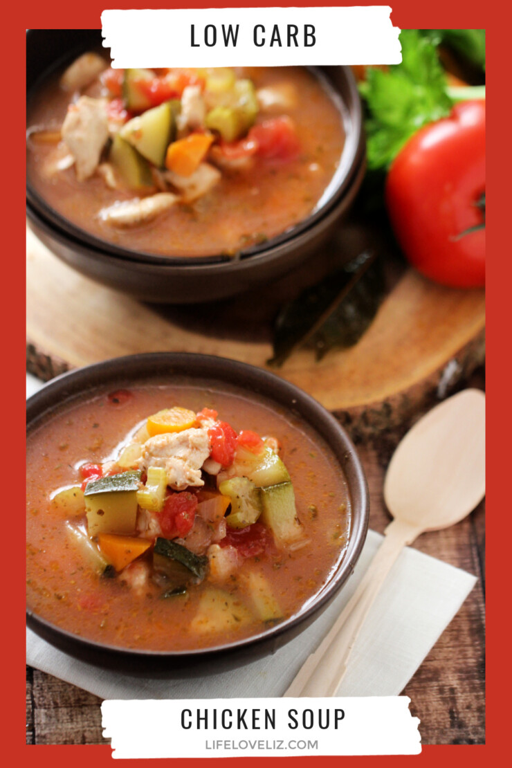 Enjoy this filling Low Carb Chicken Soup that is Keto friendly and delicious. It's a satisfying and perfect meal anytime of the year.
