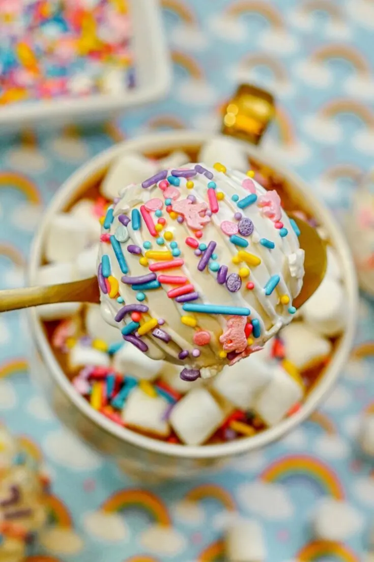 White Hot Chocolate Bombs with Sprinkles
