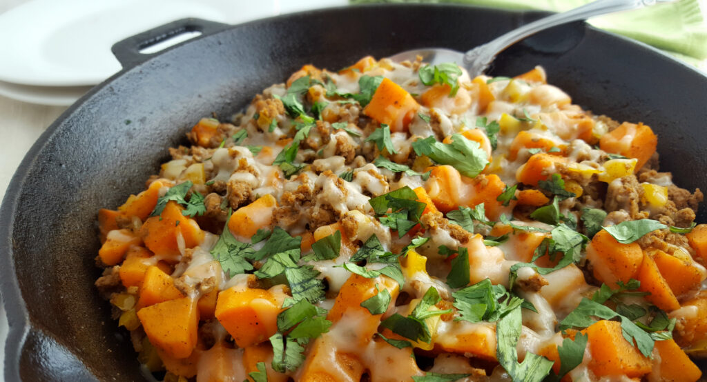 This Ground Turkey Sweet Potato Skillet is a healthy, flavourful gluten-free meal that can be made in one pot for your whole family to enjoy!