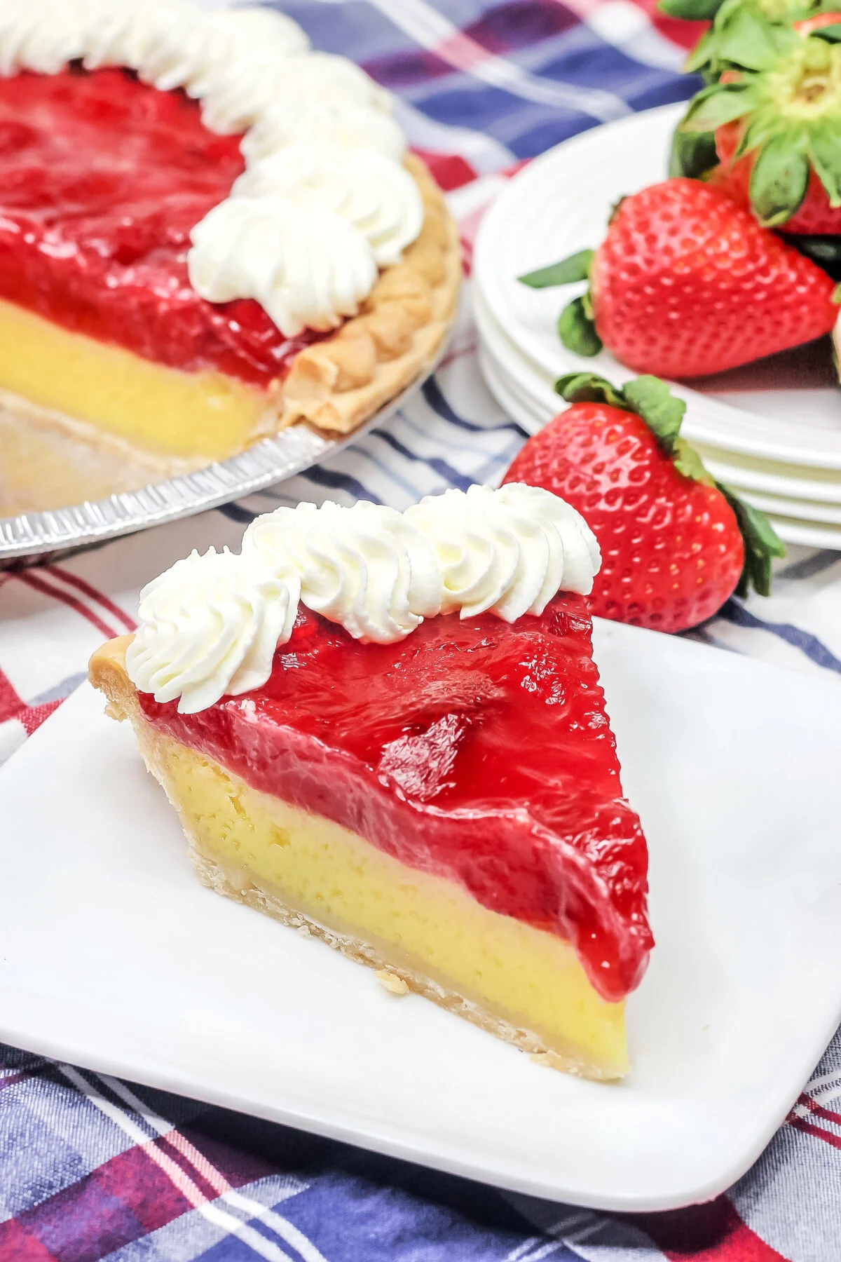 Smooth, custardy, tangy and sweet, this Strawberry Lemon Chess Pie is made with the classic recipe then topped with strawberry pie filling!