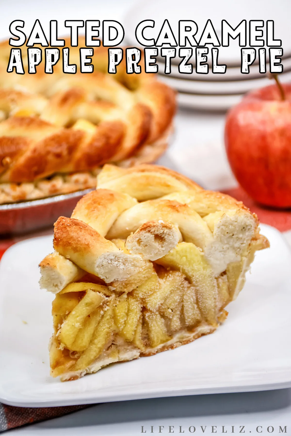 The perfect fall dessert with apples, caramel and pretzel – this Salted Caramel Apple Pretzel Pie Recipe is sweet, salty and creamy.