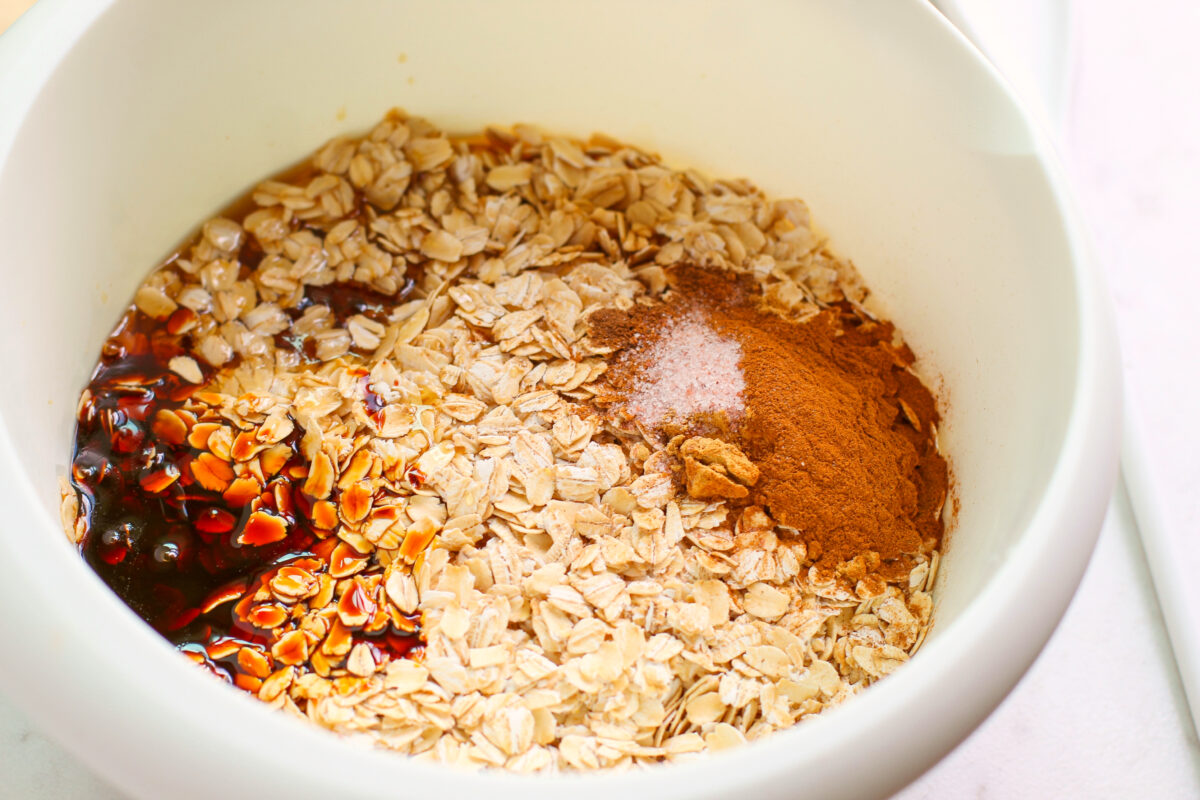 Ingredients for granola in a bowl