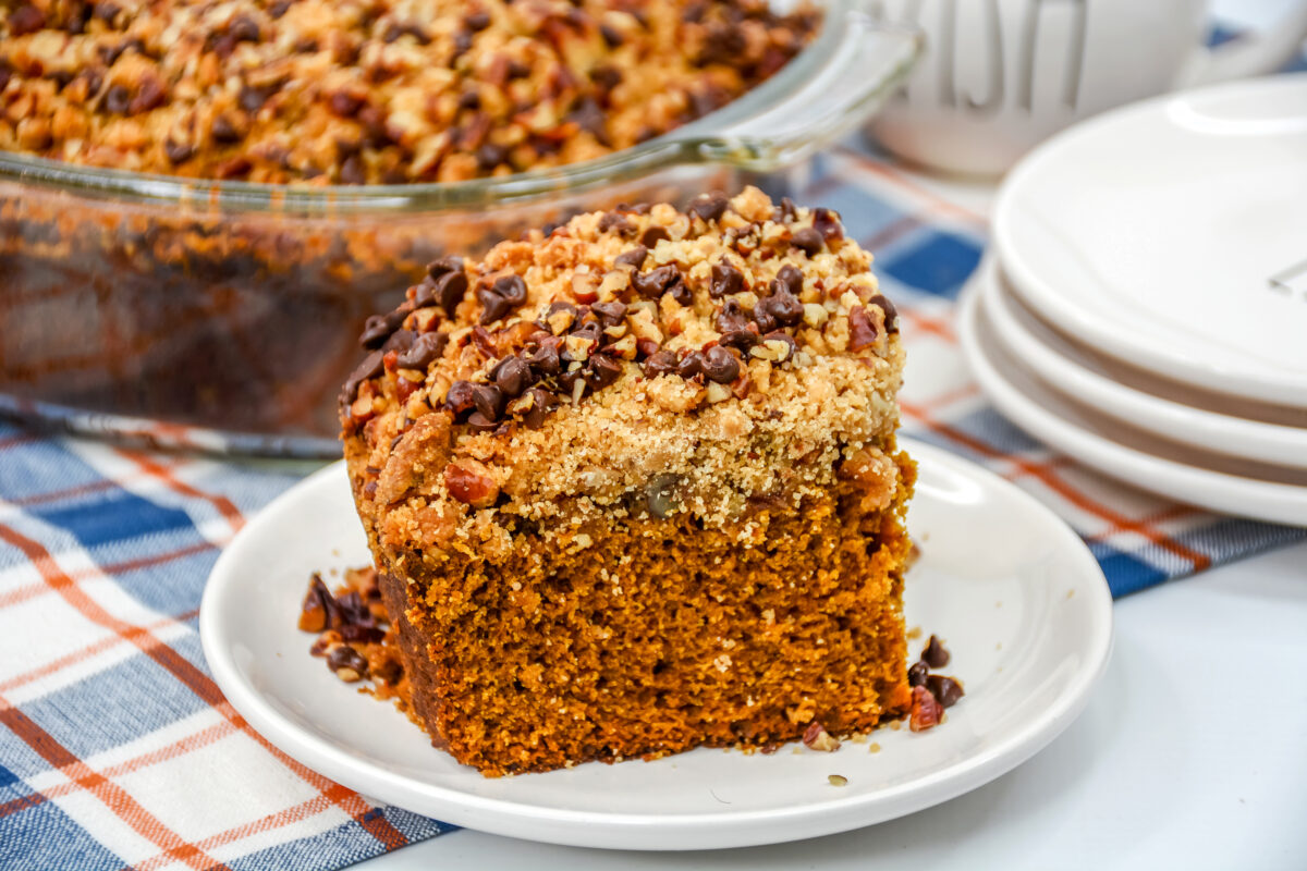 Looking for a delicious Fall dessert? This easy pecan pumpkin coffee cake will fit the bill with its moist, tender texture and hint of spice.