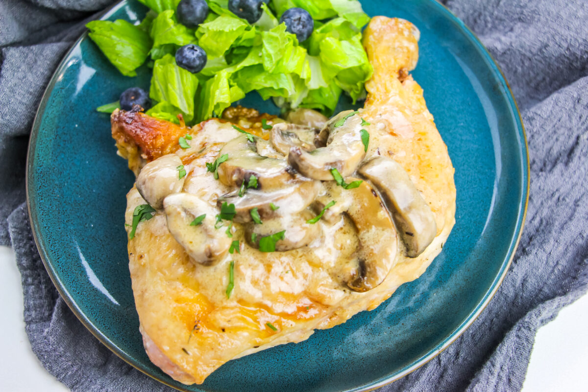 This creamy, delicious chicken with mushroom sauce is made from scratch. Learn how to make this classic comfort food with no canned soup.