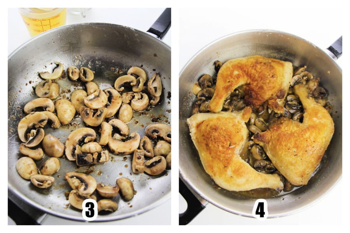 Image 3 - Mushrooms browned in the same skillet, then Image 4 - chicken added back to the pan with broth.