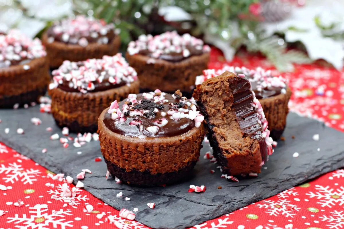 These chocolate peppermint cheesecake bites are perfect for holiday parties. They're rich and creamy, with a crunch of peppermint candy.