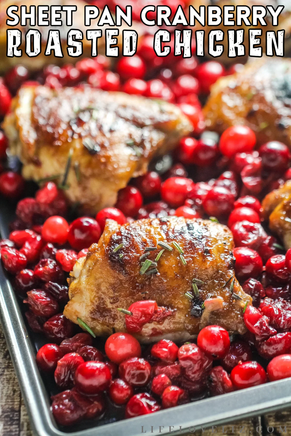 Forget about a boring night of the usual. Make your dinner more festive with this easy recipe for sheet pan cranberry roasted chicken!